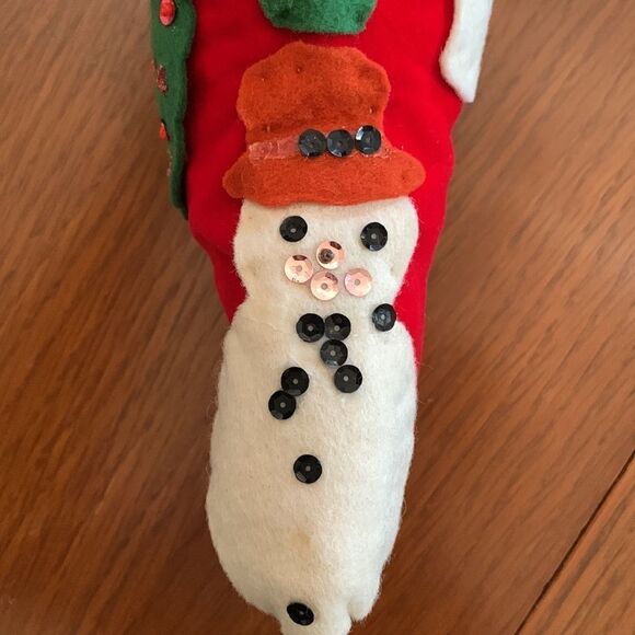 Vtg 60s large red felt hand decorated Christmas stocking - Picture 11 of 14